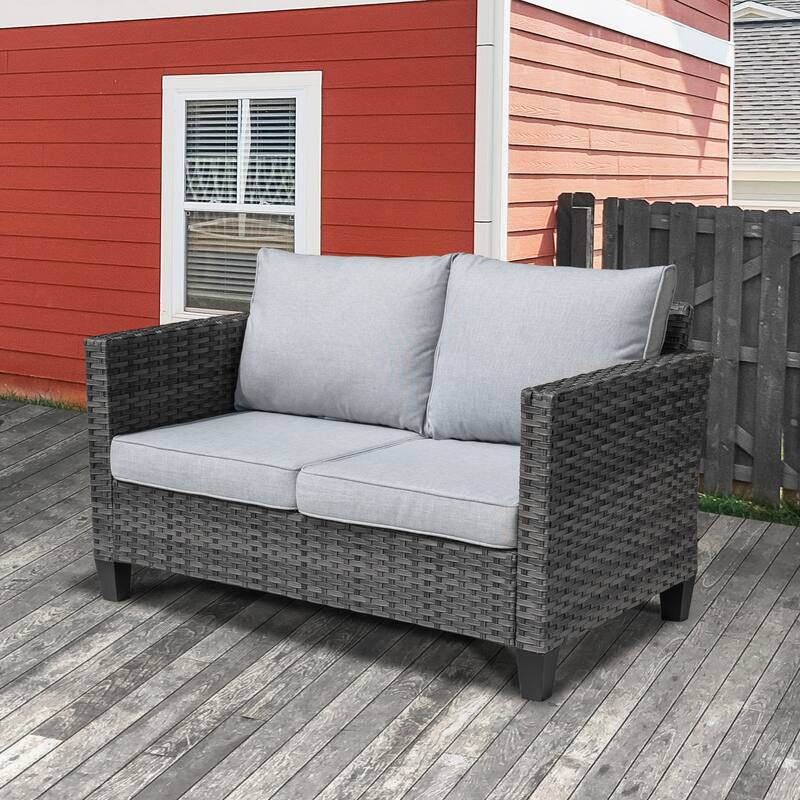 XIZZI Outdoor Rattan Wicker Loveseat with Cushions