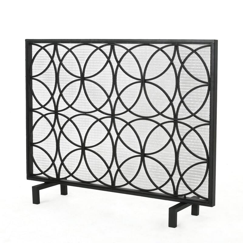 Fireplace Screen, Overlapping Circles w Mesh, 41x31 Matte Black Frame