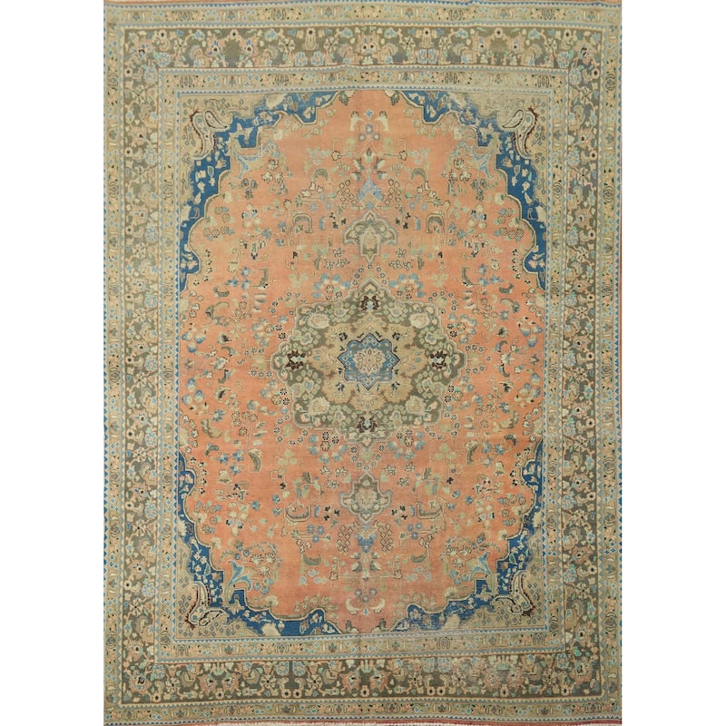 Hand Knotted Oriental 100% Wool Carpet Traditional Floral Oranges & Rust Mashad Area Rug - 12' 5'' X 9' 7''