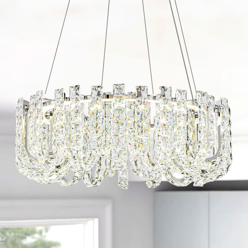 1/2-Tier Dimmable Chrome Crystal LED Drum Chandelier