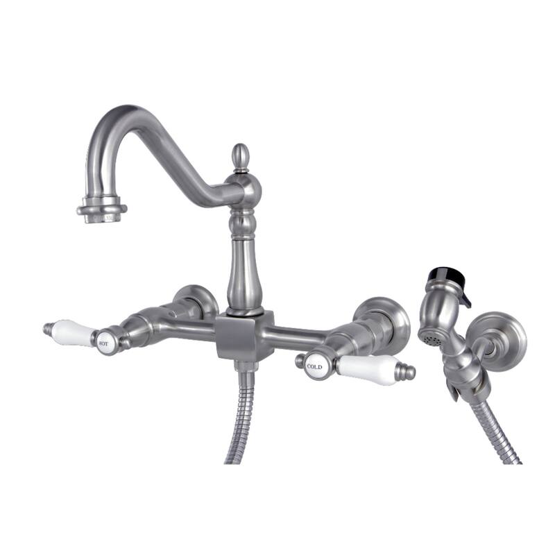 Kingston Brass Bel-Air Wall Mount Bridge Kitchen Faucet with Brass Sprayer
