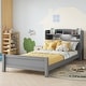 preview thumbnail 25 of 49, Pine Wood Platform Bed with Bookcase Headboard Built-in Motion Sensor Light, Convertible Guardrails, Storage Bed for Kids