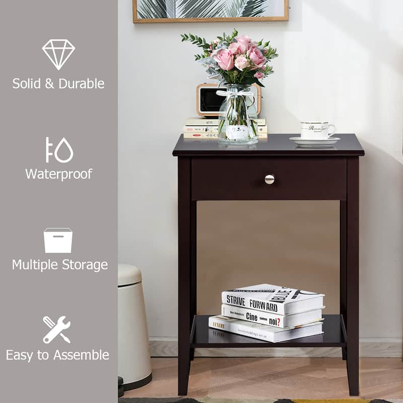 Costway Nightstand End Table Storage Display Bedroom Furniture Drawer