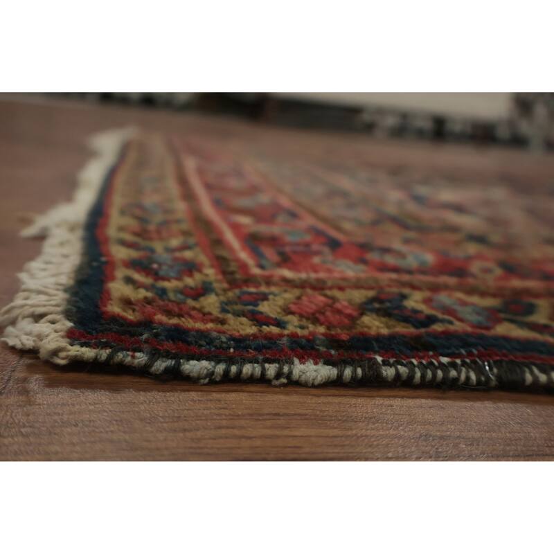 Hand Knotted Oriental 100% Wool Carpet Traditional Floral Navy Blue & Blues Malayer Runner Rug - 11' 4'' X 3' 7''