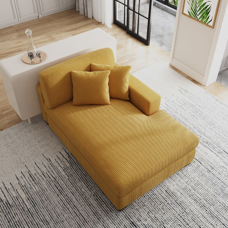 Modern Corduroy Indoor Chaise Lounge Couch with Pillows