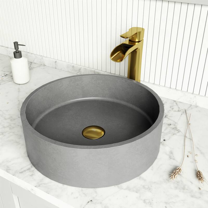 VIGO Palermo 15"L x 15"W x 5"H Concreto Stone Round Bathroom Vessel Sink