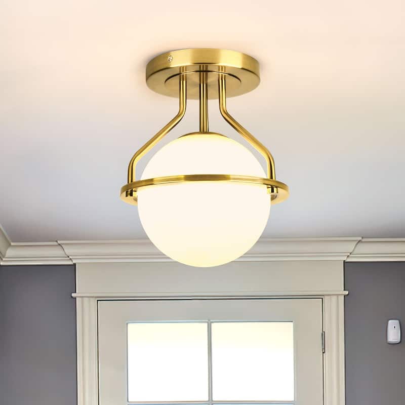 1-Lights Glass Flush Mount - Gold