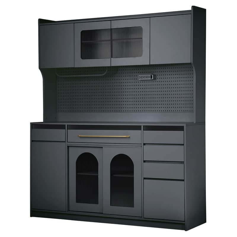 63" Buffet Hutch with Coffee Bar – 6 Drawers, 5 Adjustable Cabinets, Pegboard, Towel Rack & Power Outlet