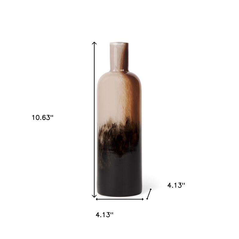11" Amber Cream And Dark Brown Abstract Glass Table Vase - 4.13
