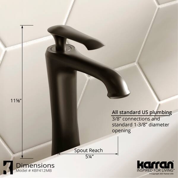 dimension image slide 3 of 2, Karran Woodburn Single Hole Single Handle Vessel Bathroom Faucet with Matching Pop-Up Drain