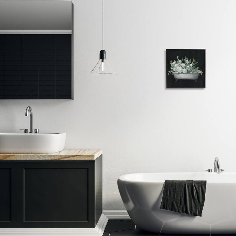 Stupell Vintage Clawed Bathtub Botanical White Flower Bouquet Framed Wall Art - Black