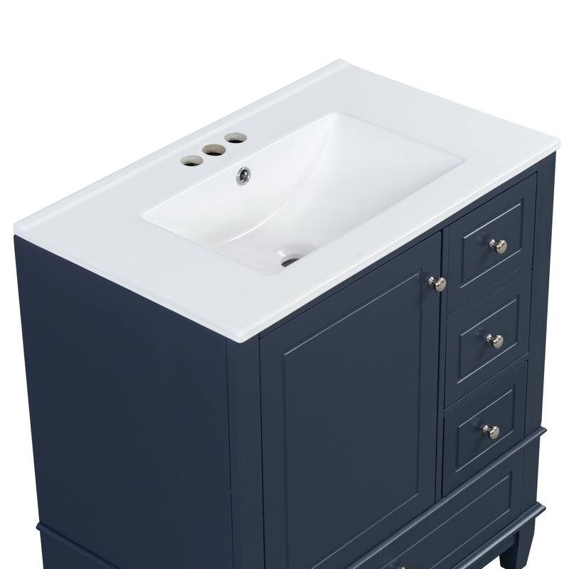 Bathroom Vanity with Sink, Bathroom Storage Cabinet with 3 Drawers and 1 Door, Bathroom Vanities with Solid Wood Frame