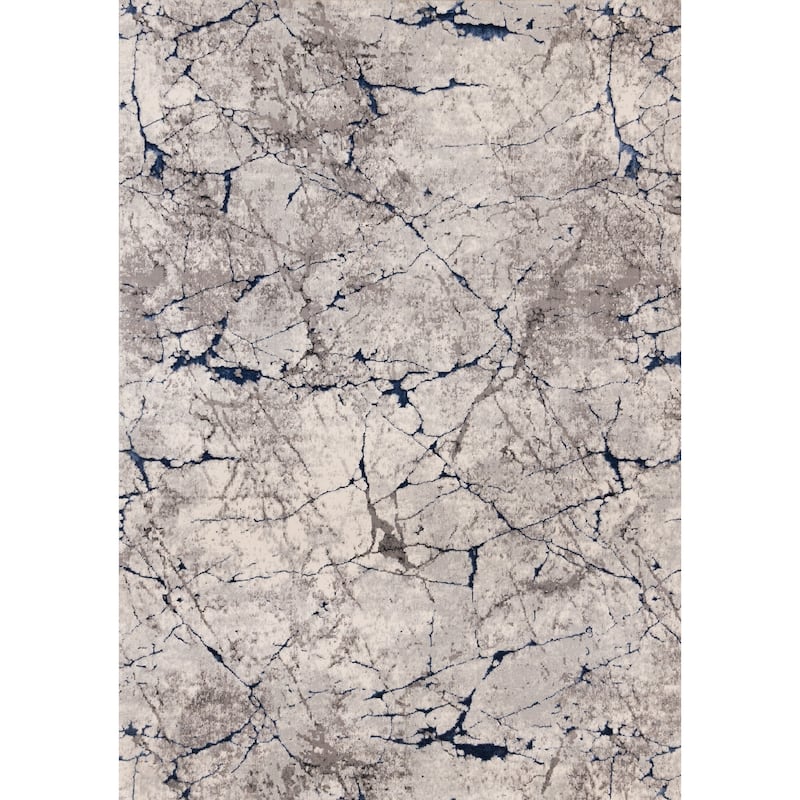 Blue Grey White Cracked Design Soft Polyester Rug