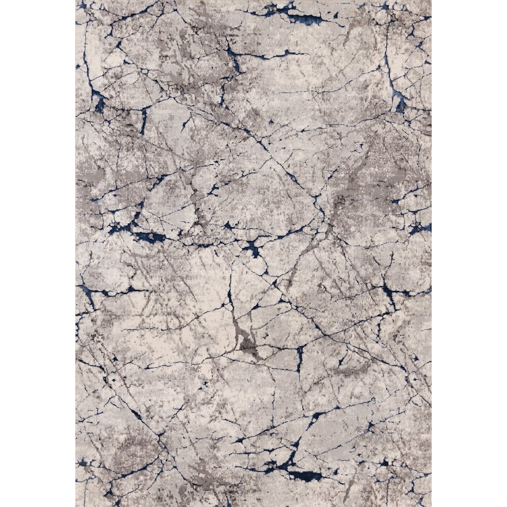 Blue Grey White Cracked Design Soft Polyester Rug