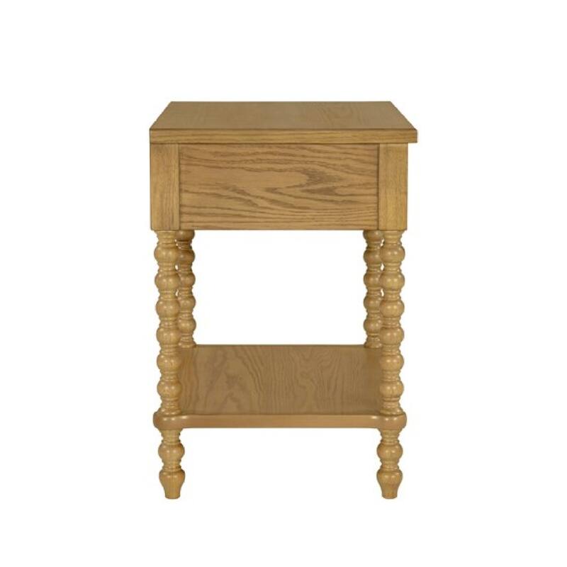 Roomfitters Beckett Accent Nightstand, Traditional Wood Side Table with Two Storage Compartments and Lower Shelf, Natural