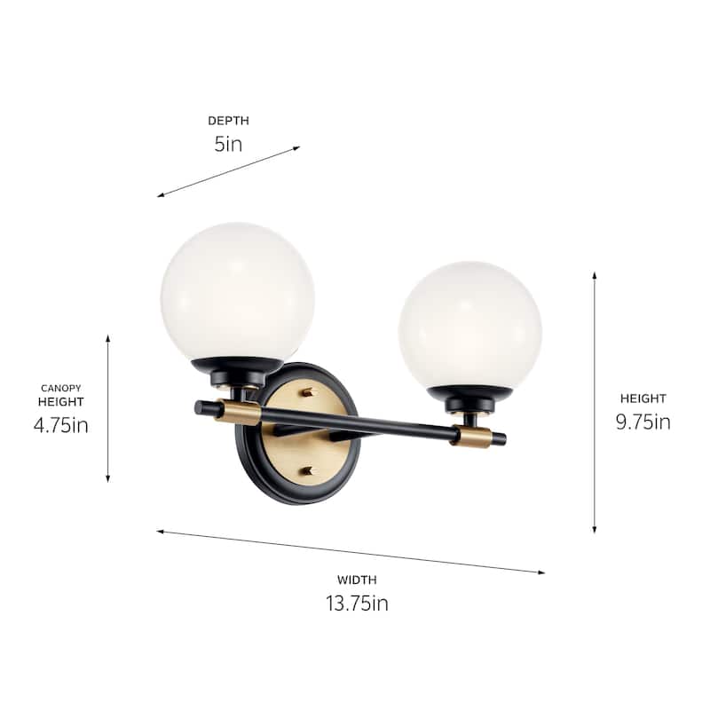 Benno 14.75 in. 2-Light Bathroom Vanity Light with Opal Glass