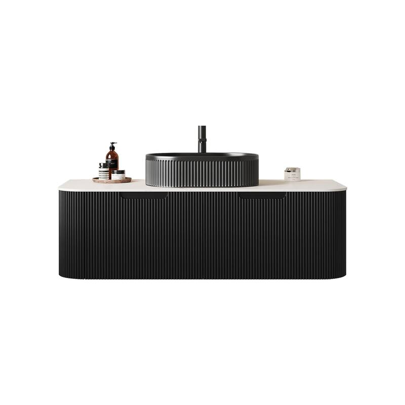 Wall Mounted Bathroom Vanity with Black Oval Ceramic Basin