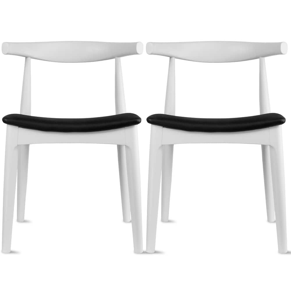 Set of 2 Kennedy Elbow Chairs Farmhouse Wooden Dining Chairs With PU Leather Or Fabric Cushion Seat, Modern Accent Side Chairs