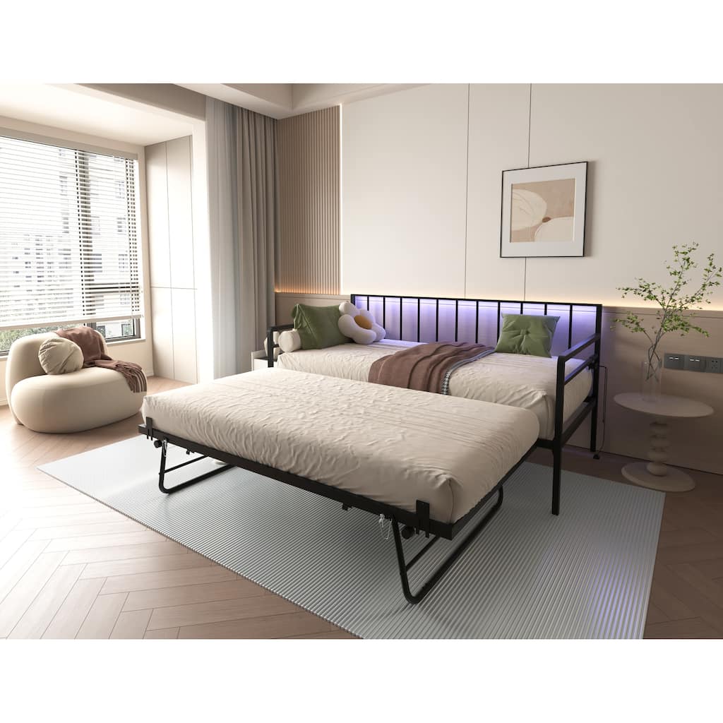 Twin Daybed with RGB LED Lights & Charging Station