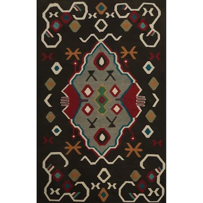 Hand Woven Oriental 100% Wool Carpet Southwestern Modern Black Kilim Area Rug - 9' 11'' X 6' 9''