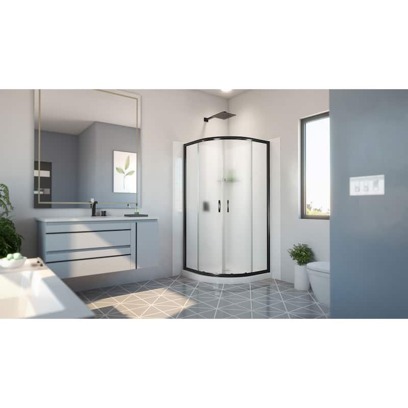 DreamLine Prime 33 in. x 33 in. x 78 3/4 in. H Shower Enclosure, Base, and White Wall Kit in Satin Black and Frosted Glass