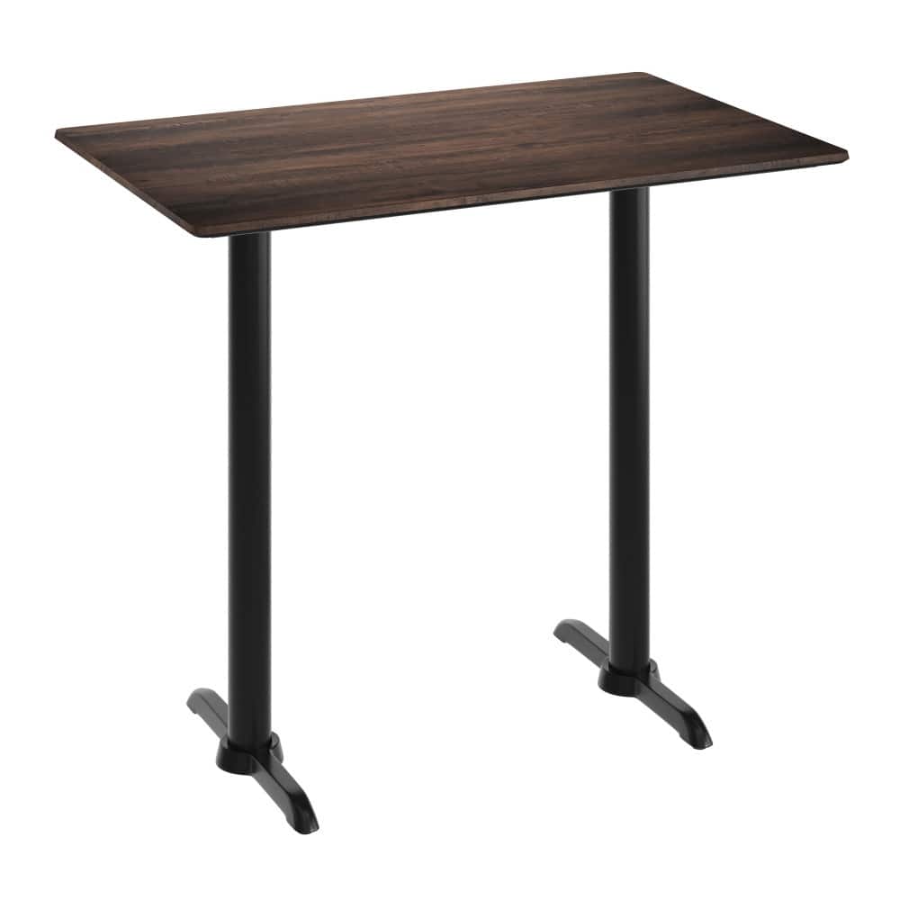 Commercial HPL Tabletop with Bar Height Dual T Bases - 48"W x 30"D x 42"H