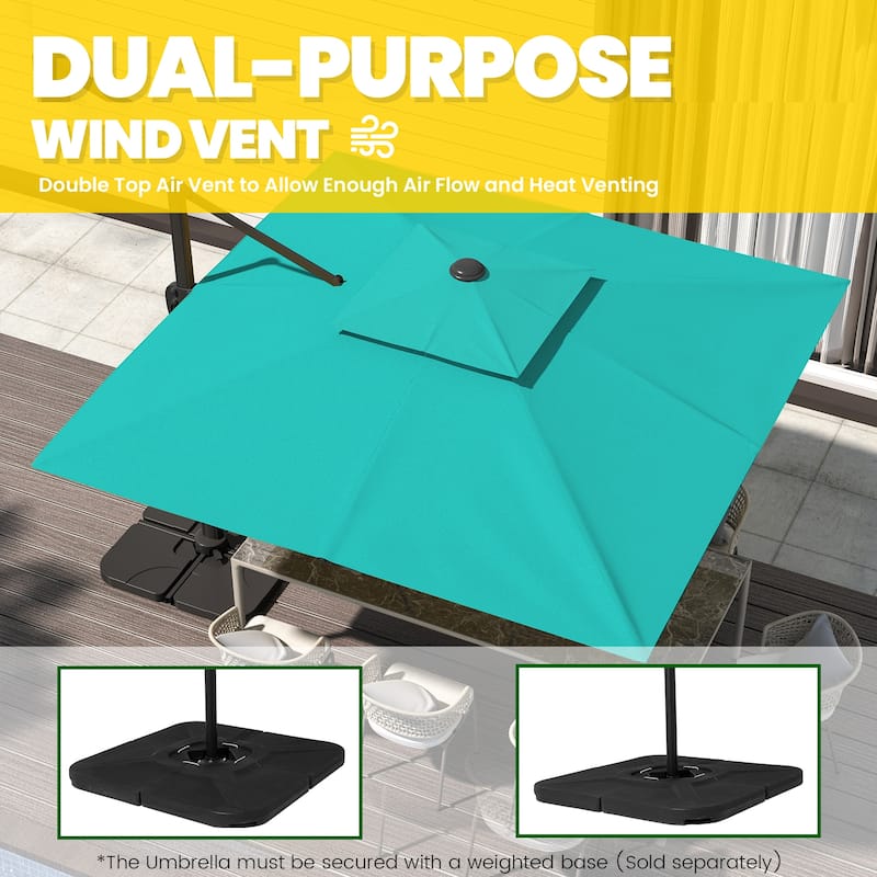 12ft×12ft Square Double Top Outdoor Offset Umbrella Cantilever Patio Umbrella With 360 Degree Rotation