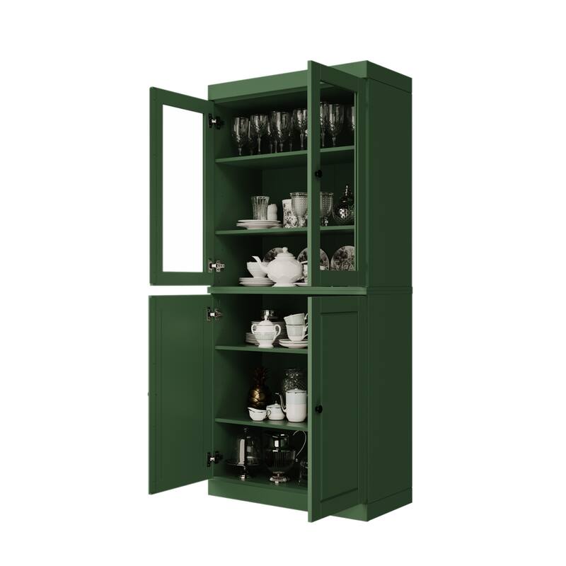 Palace Imports 100% Solid Wood Pantry Cabinet, Raised Panel & Clear Glass Doors, Adjustable Shelves, 32" Wide, 71.5" Tall