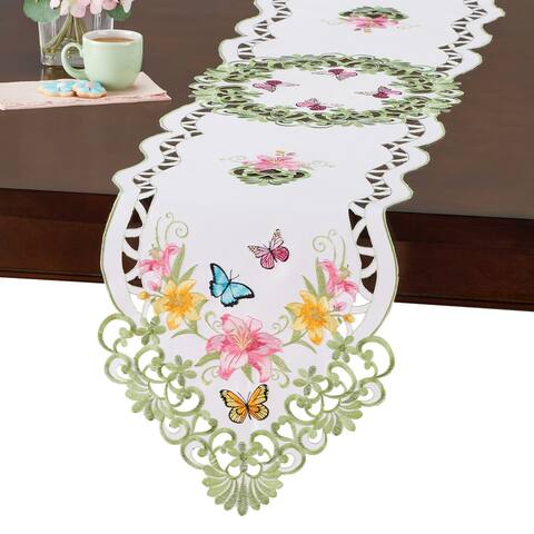 Embroidered Lily and Butterfly Table Linens