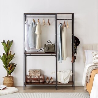 Rustic Brown Freestanding Closet Organizer Heavy Duty Clothes Rack ...