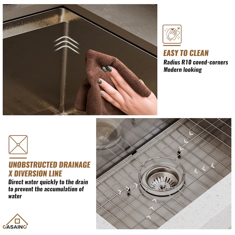 All-in-One Undermount Single Bowl 16 Gauge Nano Brushed Stainless Steel Workstation Kitchen Sink with Accessories and Faucet Set