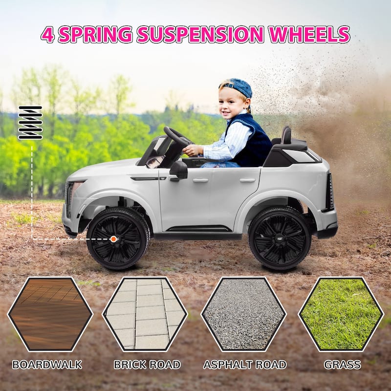 Licensed Cadillac IQ 2025 Kids Electric Ride-On Truck, 12V 10AH, 2-Seater with Remote Control, LED Lights, Music, and Horn