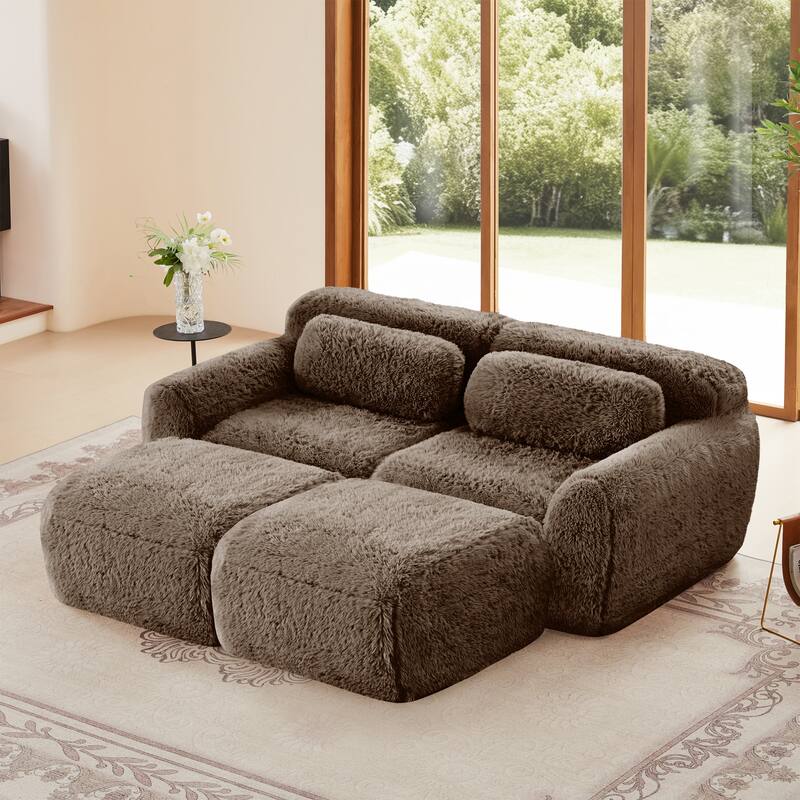 Anmytek Modular Sectional Sofa with Chaise - No Assembly Required, Plush Fabric - Chocolate