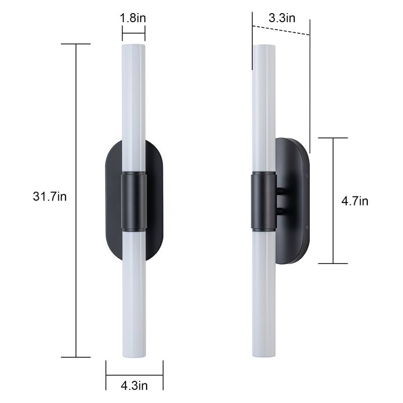 Mid-Century 2-Light Dimmable LED Wall Sconce - Black - H23.4" × W4.5" × D3.9"