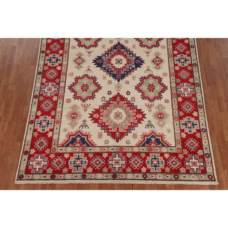 Ivory Kazak Oriental Area Rug Hand-Knotted Wool Carpet - 6'7" x 9'8"