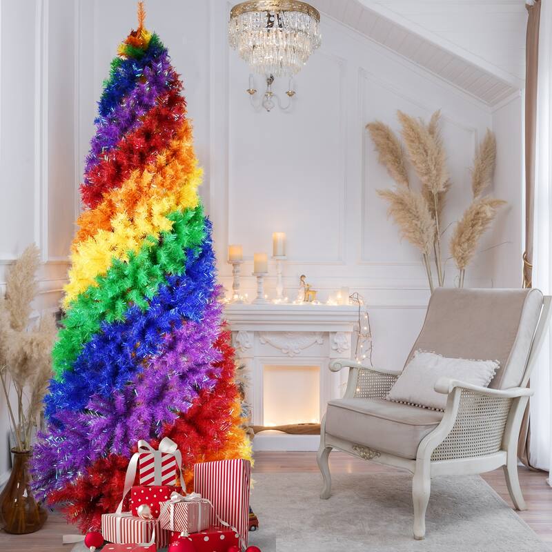 Rainbow Spiral Christmas Tree - Colorful PVC Branches, Unique Design, Full Lush Shape, Metal Stand