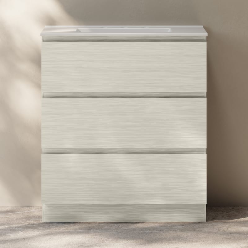 Liberte 30" Freestanding Bathroom Vanity In White Oak With 3-Hole Widespread Sink Top - 30