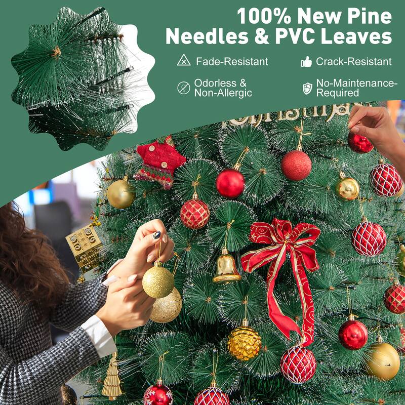 Gymax 5/6/7 FT Pre-Lit Fiber Optic Christmas Tree Artificial Christmas