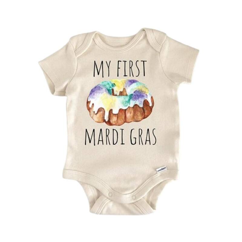 Mardi Gras New Orleans King Cake - Baby Boy Girl Clothes Infant Bodysuit Funny Cute - Natural - 0-3M
