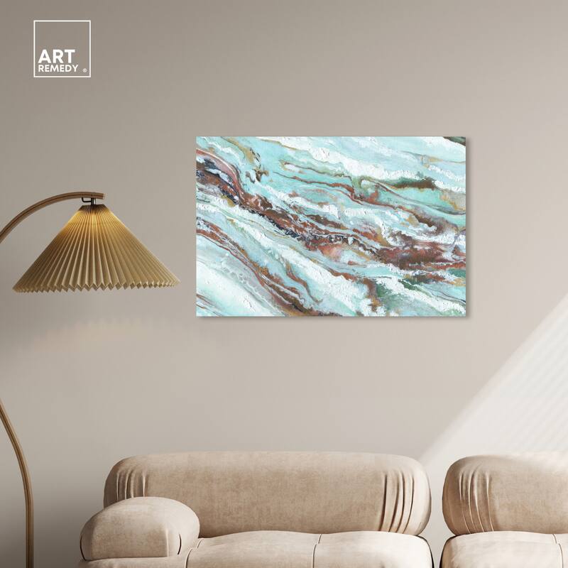 Art Remedy Mint Waves Gallery Wrapped Blue Abstract 1 Piece Canvas Wall Art
