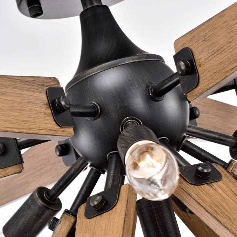 Bernice 4-Light Antique Black Finish Sputnik Natural Wood Flush Mount