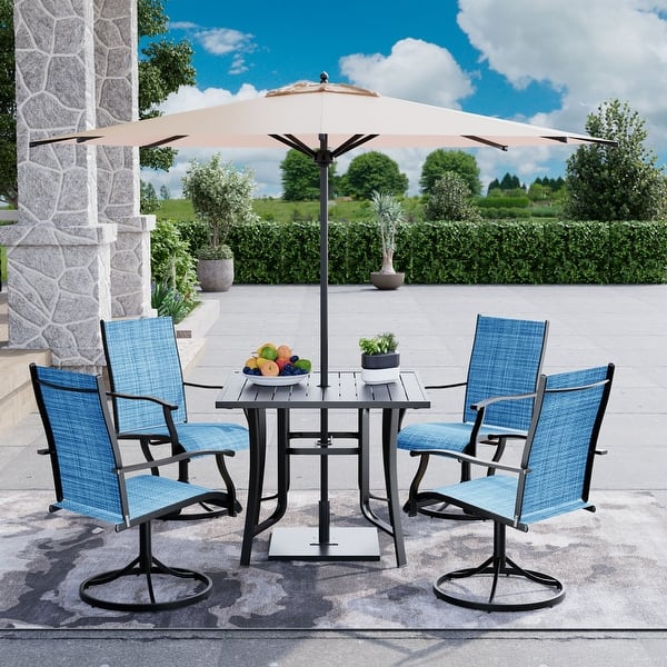 9 piece patio set with umbrella Patio Dining Set w Textilene / Swivel Rocking Chairs, Outdoor Table & Chairs  w Adjustable Umbrella Hole, 5/7/9-Piece Garden Set - On Sale - Bed Bath &  Beyond