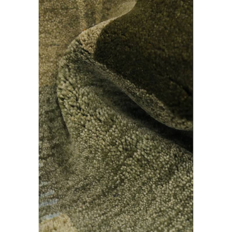 Hand Knotted Oriental 100% Wool Carpet Modern Solid Green Gabbeh Runner Rug - 12' 0'' X 3' 0''