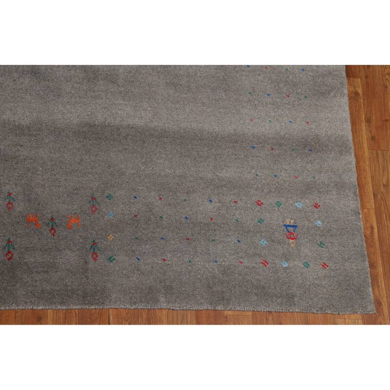 Hand Knotted Oriental 100% Wool Carpet Tribal Solid Greys & Charcoal Gabbeh Area Rug - 12' 5'' X 9' 3''