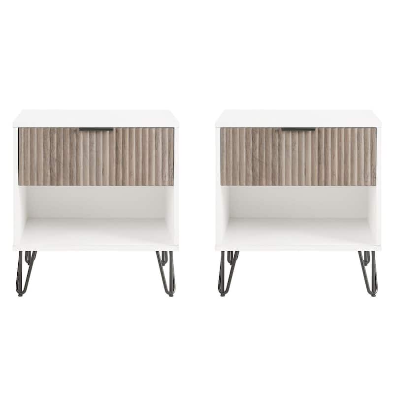 Manhattan Comfort Dumbo 1.0 Mid Century 1 Drawer Nightstand Set of 2