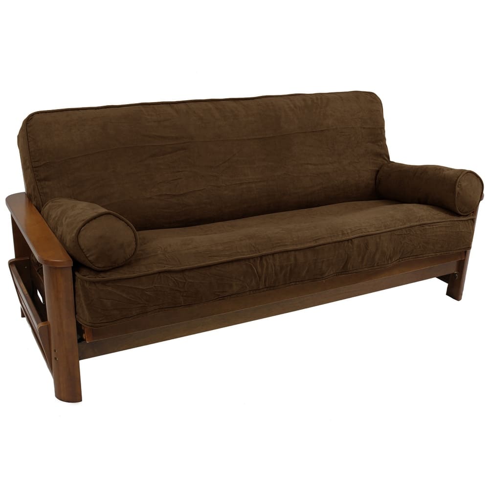 Microsuede Full-Size 8-10 Inch Thick Futon Cover Set with Two Bolster Pillows - Full