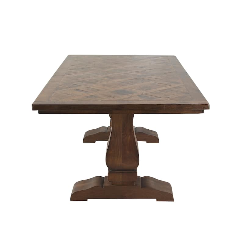 Mango Wood Dining Table with Parquet Inlay - Brown - Roche River Decor - 42"W x 84"L x 30"H