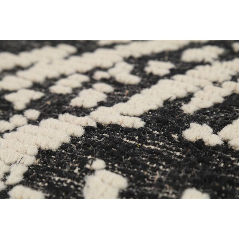 Black & Ivory Moroccan Abstract Area Rug Hand-Knotted Wool Carpet - 4'11"x 8'1"