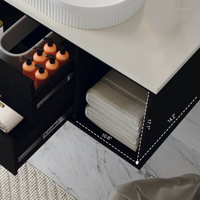 Wall-Mounted Bathroom Storage Vanity Cabinet with Oval Sink, Drawers