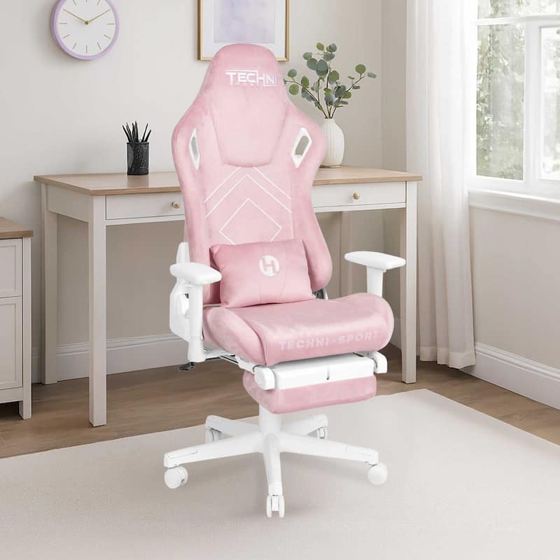 Modern Designs Pink Velvet Gaming Chair With Folding Footrest - Pink